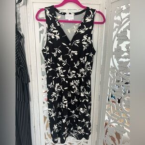 French Grey Black and White Floral Midi Dress